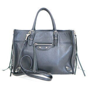 BALENCIAGA Paper Crossbody Shoulder Bag Black Leather